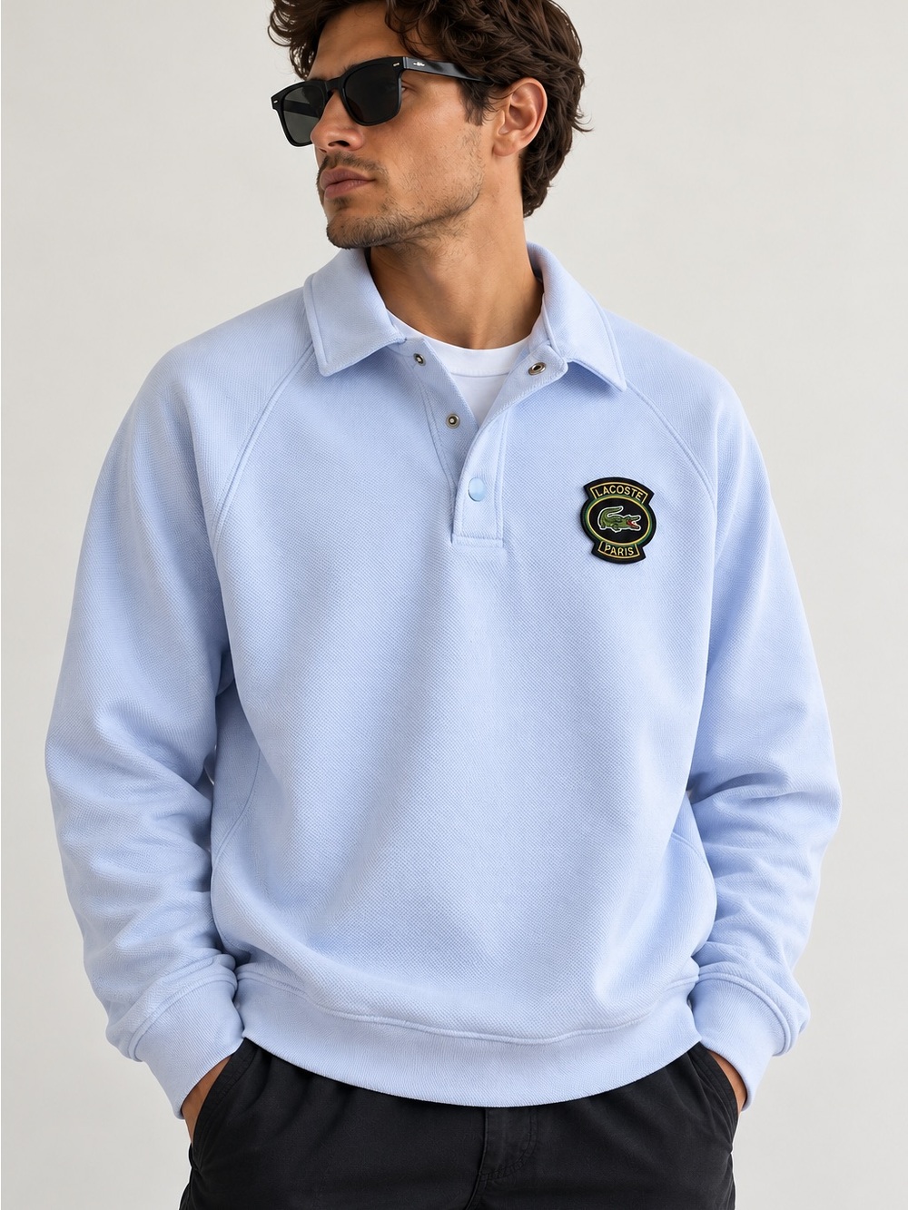 Lacoste Loose Fit Pique Sweatshirt Men XXL Light Blue NWT